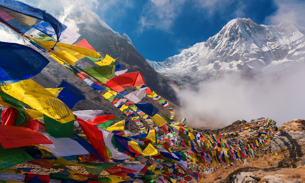 1. Prayer flags and Mt. Annapurna I background from Annapurna Base Camp, Nepal